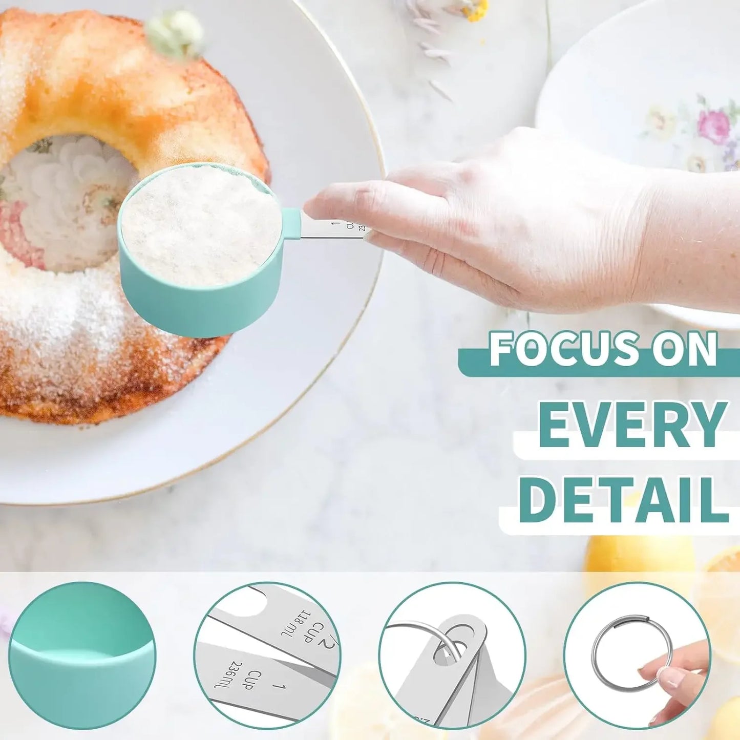 8-Piece Measuring Cup & Spoon Set – Stainless Steel Handles with Engraved Scale for Baking, Cooking & Desserts