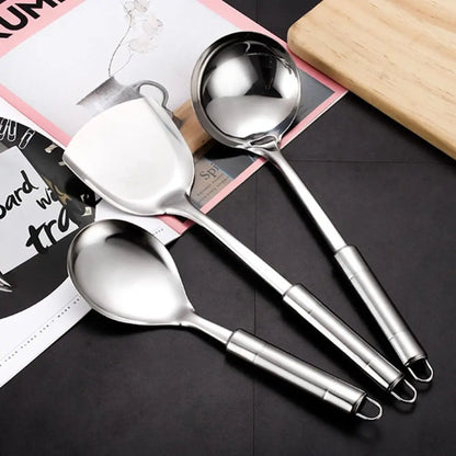 9Pcs Household Stainless Steel Kitchen Cooking Utensils Set Long Handle Durable Cooking Spatula Set Rust-proof Shovel Set Pasta