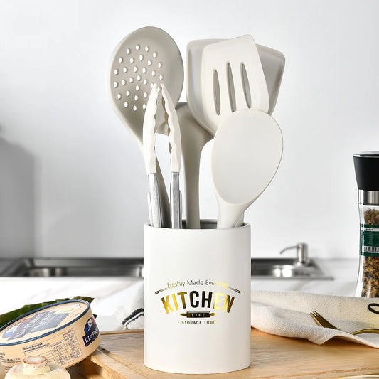 6PCS Silicone Kitchenware Non-Stick Cookware Kitchen Utensils Set Spatula Shovel Spoon Cooking Tool Set Withl Storage Bucket Too