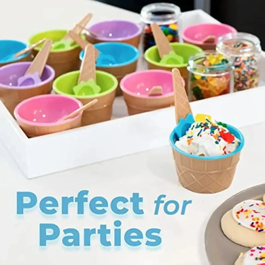 Ice Cream Cups and Ice Cream Scoop Set Summer Essential Party Ice Cream Cone Planter with Spoon Kitchen Supplies Kitchen Tools