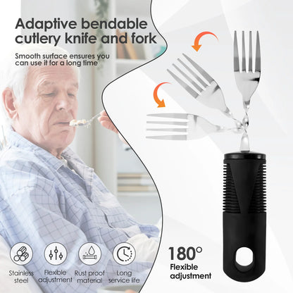 5 Pcs Bendable Adaptive Utensils with Nonslip Handle Easy Grip Adaptive Eating Utensils Includes Knifes Fork Spoons for Daily