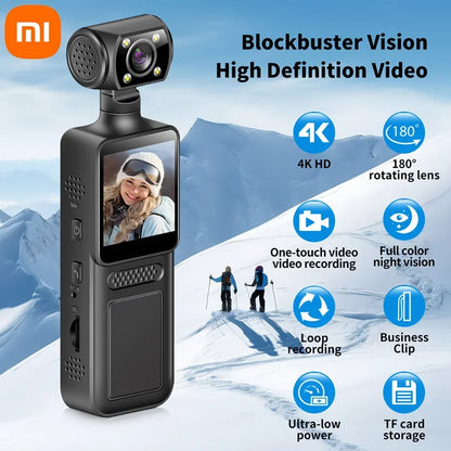 Xiaomi 8K HD Handheld Pocket Camera – 180° Rotating Mini Wearable Night Vision Outdoor Sports Camera