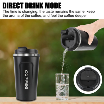 Car Coffee Mug - 380ml & 510ml Leak-Proof Thermos Travel Cup, Double-Wall Stainless Steel Vacuum Mug
