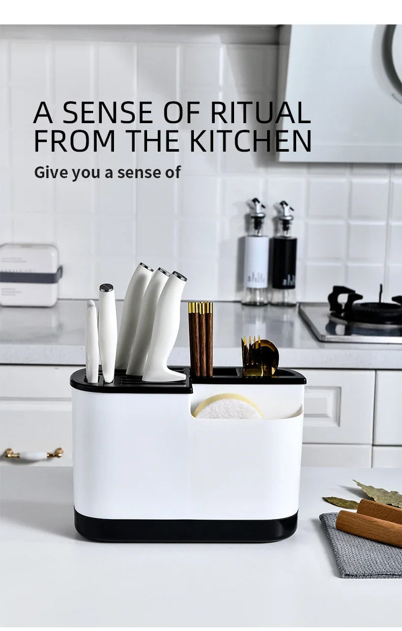 Multifunctional Tool Storage Rack Home Supplies Kitchen Shelves Chopstick Barrel Pot Cover Rack Knife Holder Kitchen Accessories