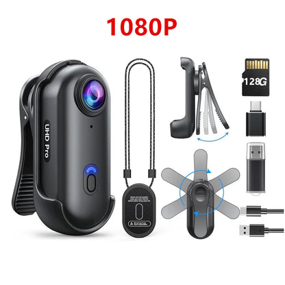 4K Mini Body Camera – 1080P Wearable Video Recorder with 128GB, Portable Vlogging Cam & Rotatable Clip