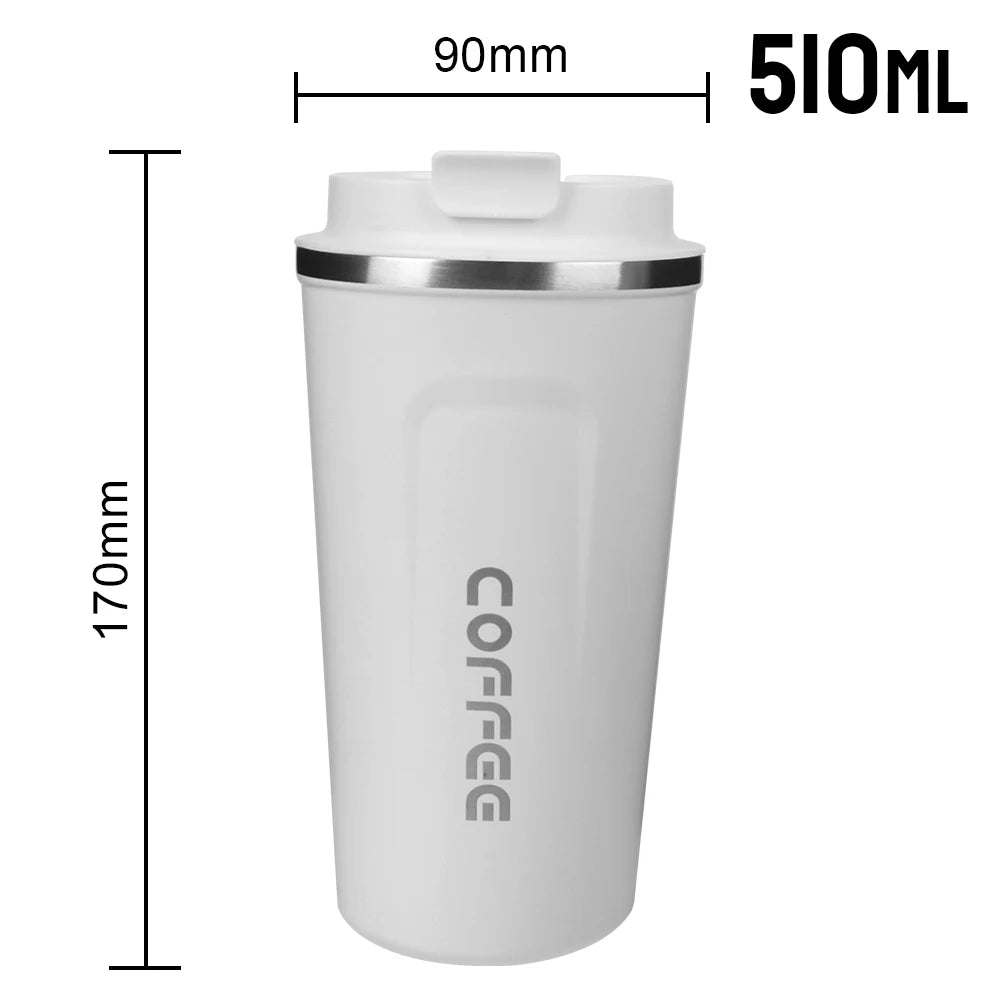 Car Coffee Mug - 380ml & 510ml Leak-Proof Thermos Travel Cup, Double-Wall Stainless Steel Vacuum Mug