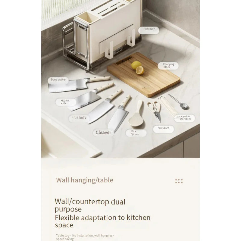 Magnetic Knife Holder and Cutting Board Combo Stainless Steel Knife Storage Rack Kitchen Knife Holder CreaminsMultifunctional