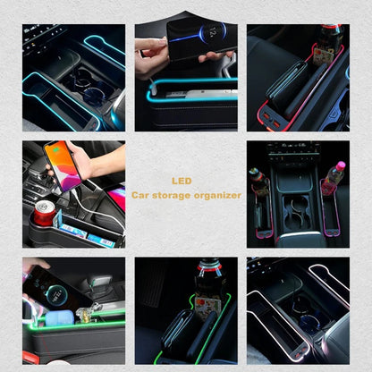 LED Car Seat Gap Organizer with 2 USB Chargers | Storage Box & Cup Holder