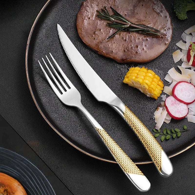 Kitchen Tableware Cutlery Set  Cutlery Set Stainless Steel Luxury Dinnerware Fork Spoon Knife Western Dinner Set Gold