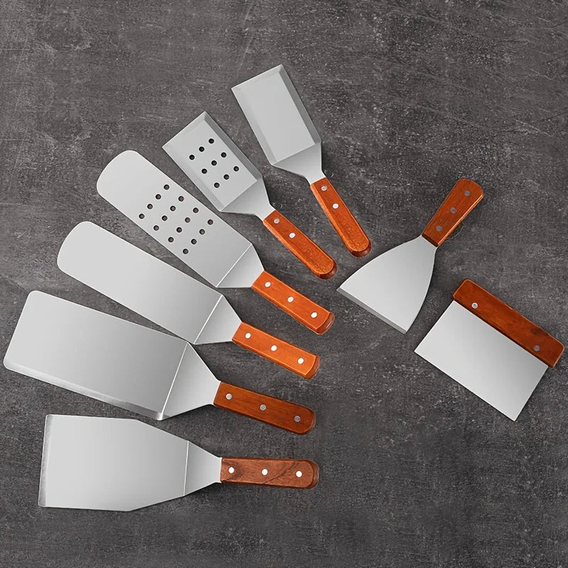 8pcs Kitchen Utensils Stainless Steel Spatula Teppanyaki Spatula  Cooking Spatula Steak Barbecue Tool Set