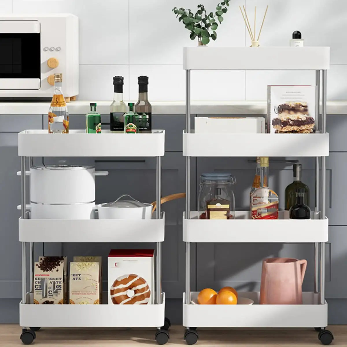 1pcs 3/4-Tier Rolling Utility Cart – Slim Movable Storage Rack & Organizer Shelf for Kitchen, Bathroom, Living Room