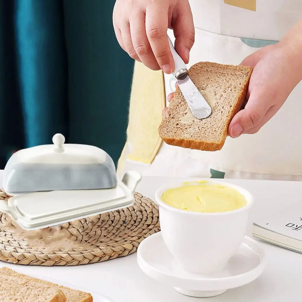 Kitchen Organizer Ceramic Butter Dish Reusable Household Butter Box with Lid Cheese Fresh-keeping Box Bar