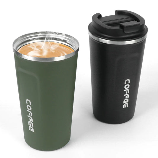 Car Coffee Mug - 380ml & 510ml Leak-Proof Thermos Travel Cup, Double-Wall Stainless Steel Vacuum Mug