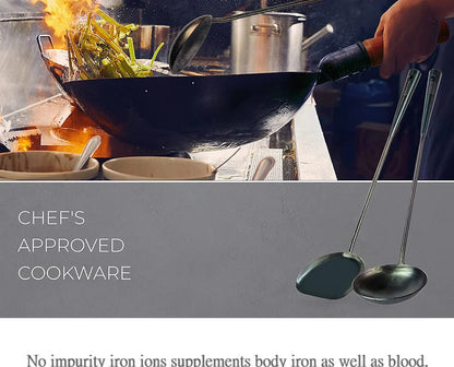 Kitchen Utensils Wok Spatula Spoon Chinese Traditional HandMade Iron Spatula Ladle Wok Tool Set Kitchen Tool Cooking Accessories