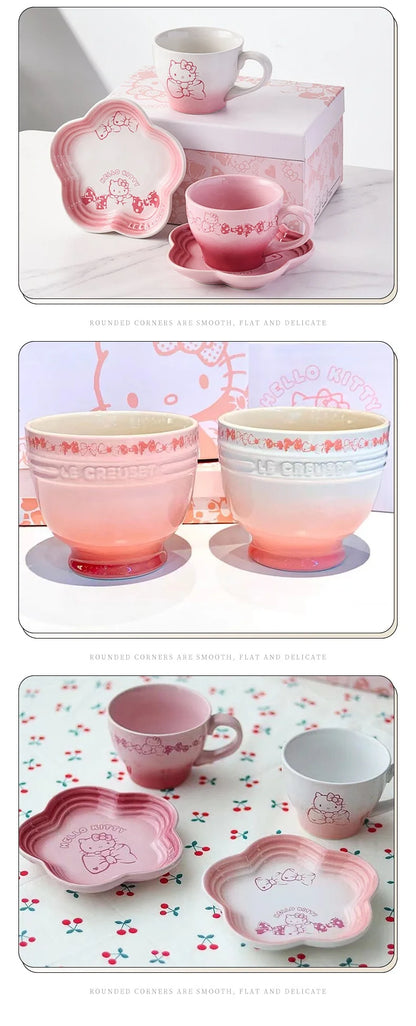 Cartoon Kitty Children Tableware Set Pink Ceramic Dinner Plate Dish Plate Tea Cup Cat Plate Cute Meal Kitchen Home Household