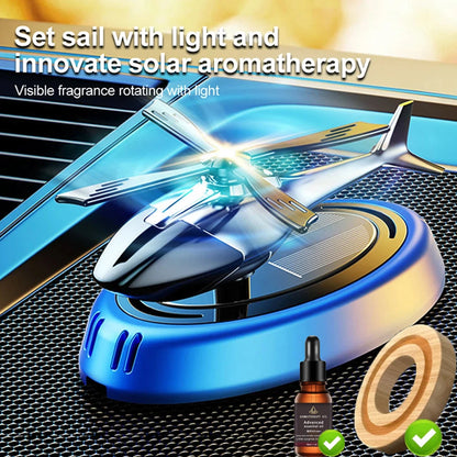 Solar-Powered Rotating Helicopter Car Air Freshener – Alloy & ABS Wooden Aromatherapy Diffuser