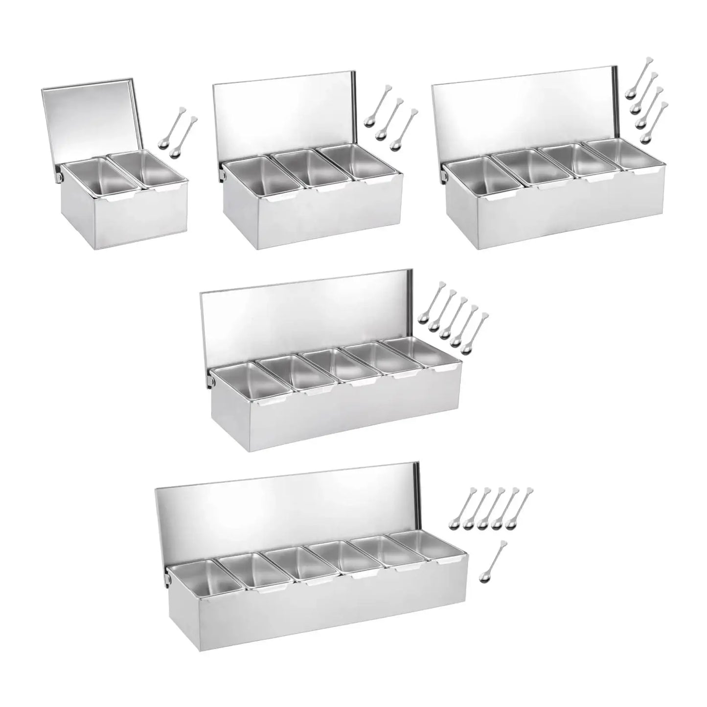 Stainless Steel Baking Tool Storage Container Multi Compartments Seasoning Organizer Box for Bar Kitchen Restaurant Home