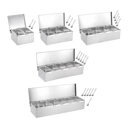 Stainless Steel Baking Tool Storage Container Multi Compartments Seasoning Organizer Box for Bar Kitchen Restaurant Home