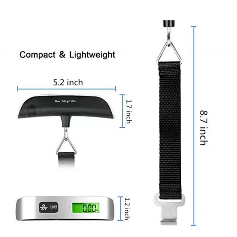 Digital Luggage Scale 110lb / 50kg – Portable Electronic Hanging Travel Suitcase Weight Scale with LCD Display