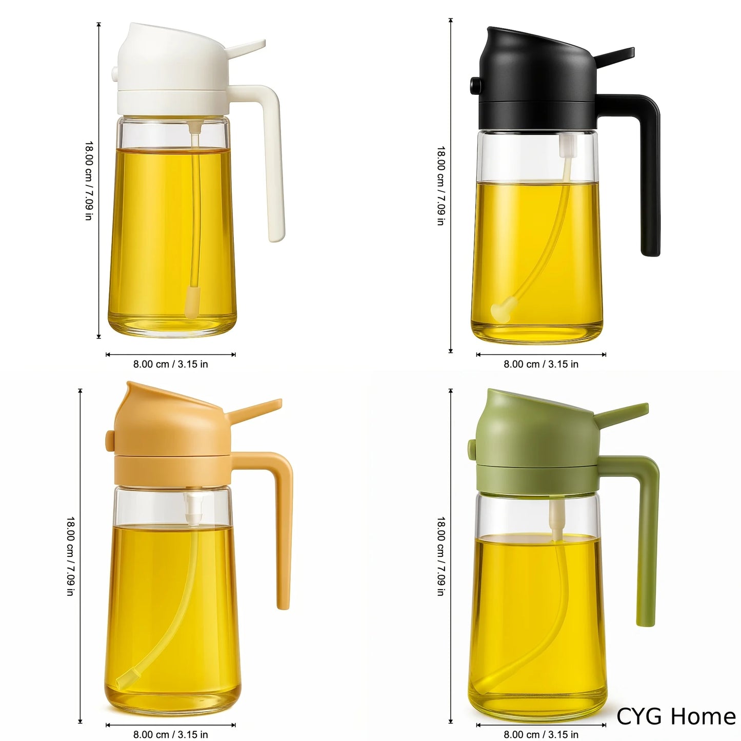 4-Pack 16oz (470ml) 2-in-1 Oil Sprayer & Dispenser – Drip-Proof Glass