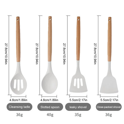 12Pcs Kitchen Utensil Set Silicone Spatula Set Wooden Handle Heat-Resistant Cookware Spatula Spoon Brush Whisk for Home Kitchen
