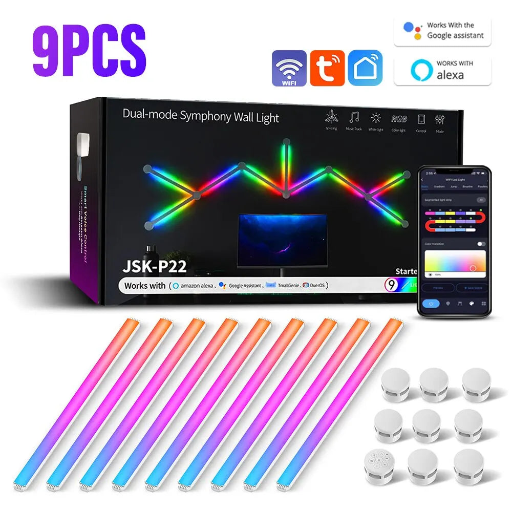 WiFi LED RGBIC Light Bar – Smart Wall Lamp, App-Controlled, Music Rhythm Night Light for TV & Bedroom