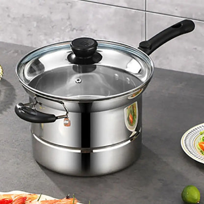 Kitchen Cookware Stainless Steel Deep Fryer Pot with Frying Basket and Steamer Japanese Pasta Pot Visible Lid Stockpot Noodle