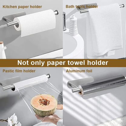 Stainless Steel Wall-Mounted Toilet Paper Holder & Kitchen Towel Rack – Adhesive, Rustproof, Space-Saving