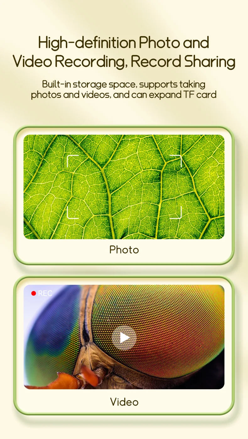 Kids Microscope 1000x Magnification 200MP With LED Light – Educational Science Toy for Children, Photo & Video Function