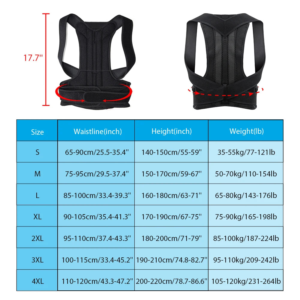 Back Brace Posture Corrector – Adjustable Lumbar & Shoulder Support Belt for Men & Women, Improves Scoliosis & Posture