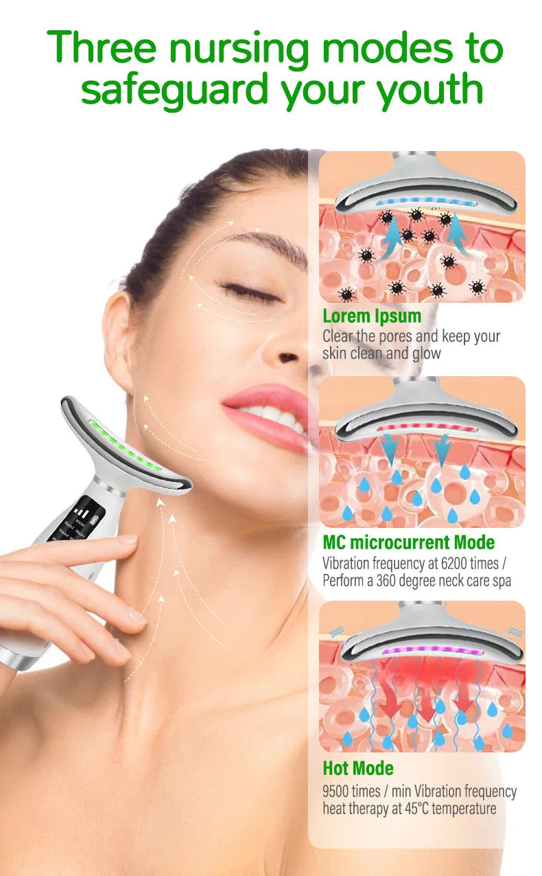 7 Color Facial Neck Massager EMS Micro-current Neck Face Beauty Device for Enhanced Face Neck and Shoulder Care with Vibrating