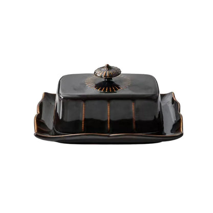 European Kitchen Utensils Ceramic Butter Dish Exquisite Rectangular Dim Sum Dish Household with Cover Storage Tray Hotel