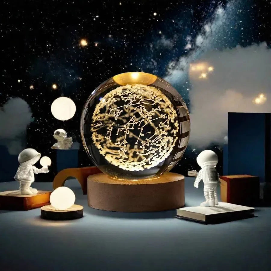 3D Solar System Crystal Ball with LED Base – Decorative Night Light Gift for Astronomy Lovers