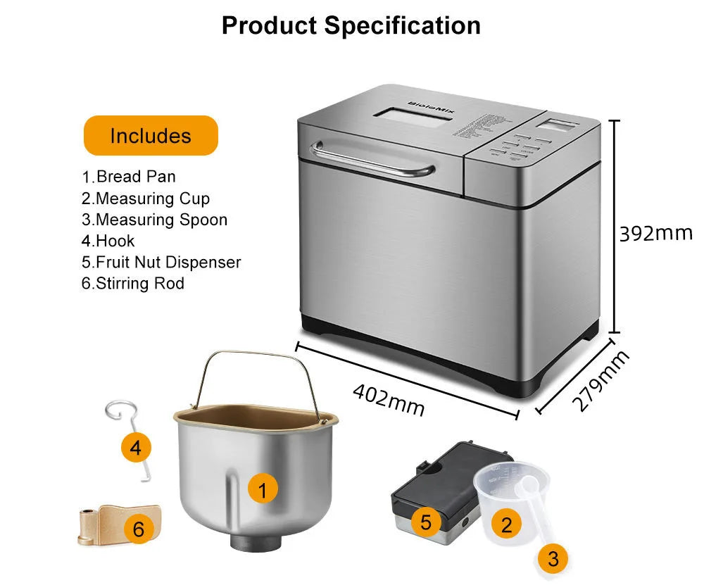 Multi-Functional Automatic Bread Maker – 17 Menus, Dough Mixing, Fermentation, Timer & Keep Warm