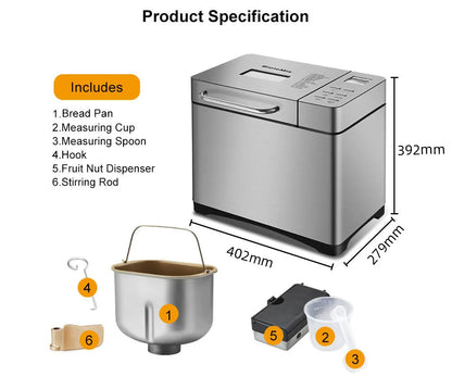 Multi-Functional Automatic Bread Maker – 17 Menus, Dough Mixing, Fermentation, Timer & Keep Warm