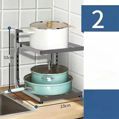 1PCS Kitchen Sink Shelf Multi-layer Pot Rack Under Cabinet Storage Organizer Rack Multi-functional Frying Pan Rice Cooker Holder
