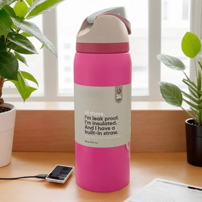 32oz Stainless Steel Vacuum Insulated Sports Water Bottle – Portable Handle & Straw for Outdoor Activities