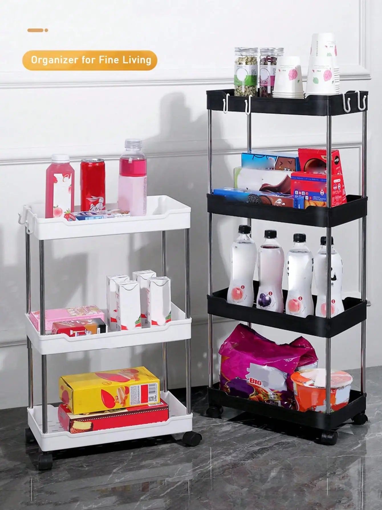 1pcs 3/4-Tier Rolling Utility Cart – Slim Movable Storage Rack & Organizer Shelf for Kitchen, Bathroom, Living Room