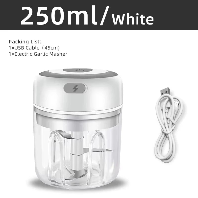 250ML Electric Garlic Mincer & Vegetable Chopper – USB Mini Food Processor for Onion, Garlic, and More