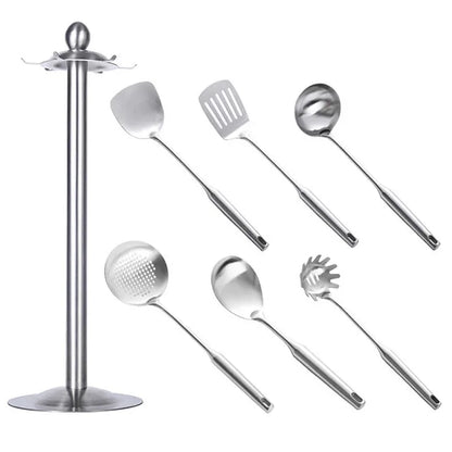 2-7Pcs Stainless Steel Kitchen Utensils Set, All Metal Cooking Tools - Spatula, Soup Ladle, Skimmer, Pasta Server, Large Spoon