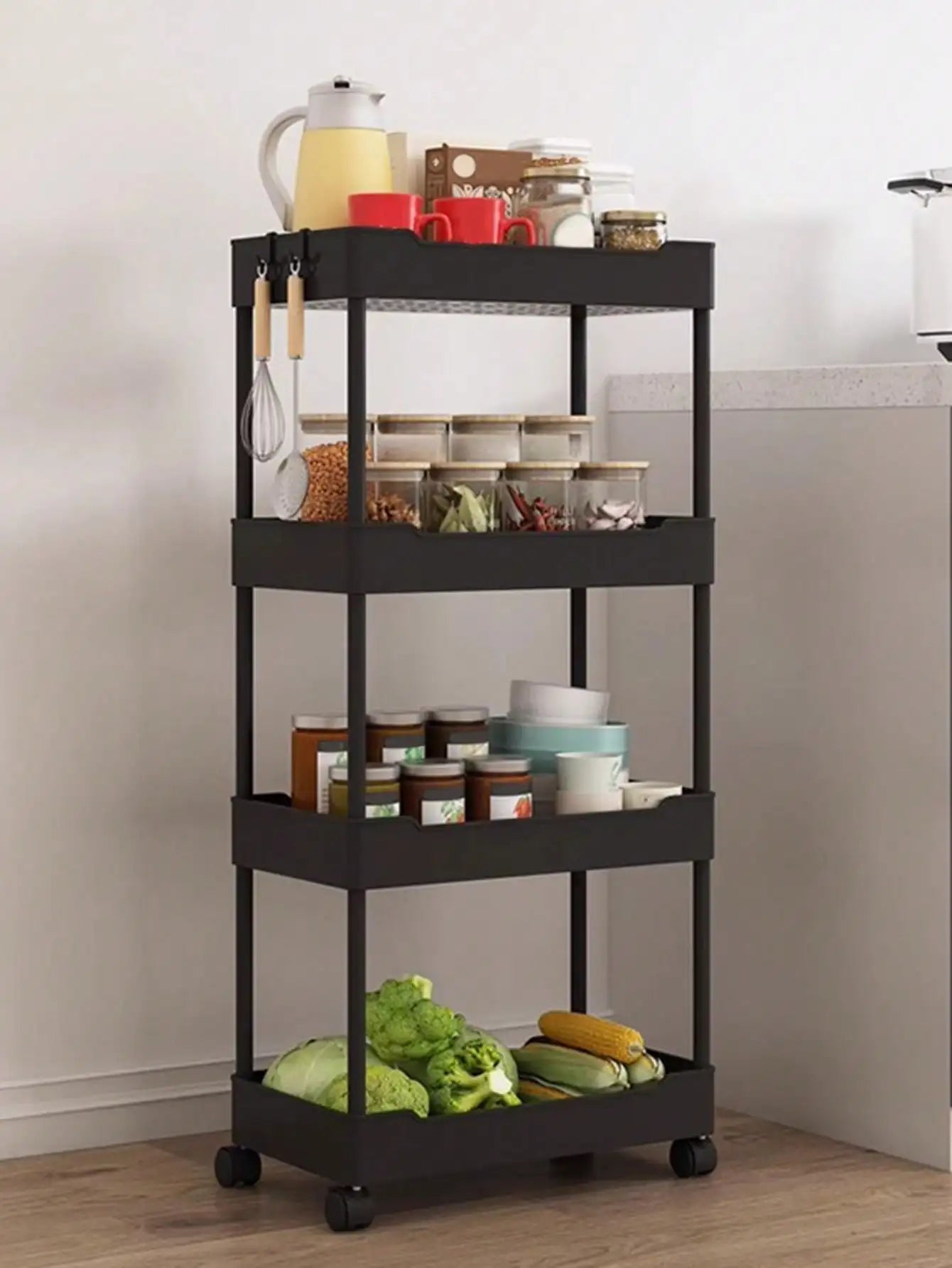 1pcs 3/4-Tier Rolling Utility Cart – Slim Movable Storage Rack & Organizer Shelf for Kitchen, Bathroom, Living Room