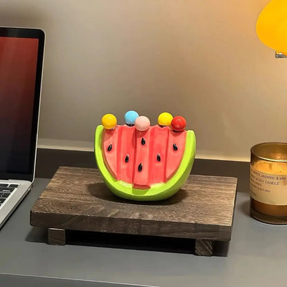 Kitchen Supplies Stainless Steel Watermelon Fruit Fork Cute Creative Dessert Cake Fork Safety with Storage Can Fruit Stick Kids