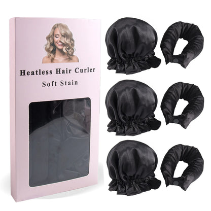3-Piece Satin Heatless Curling Rod Set – Soft Overnight Curling Headband with Hair Caps for Long Hair