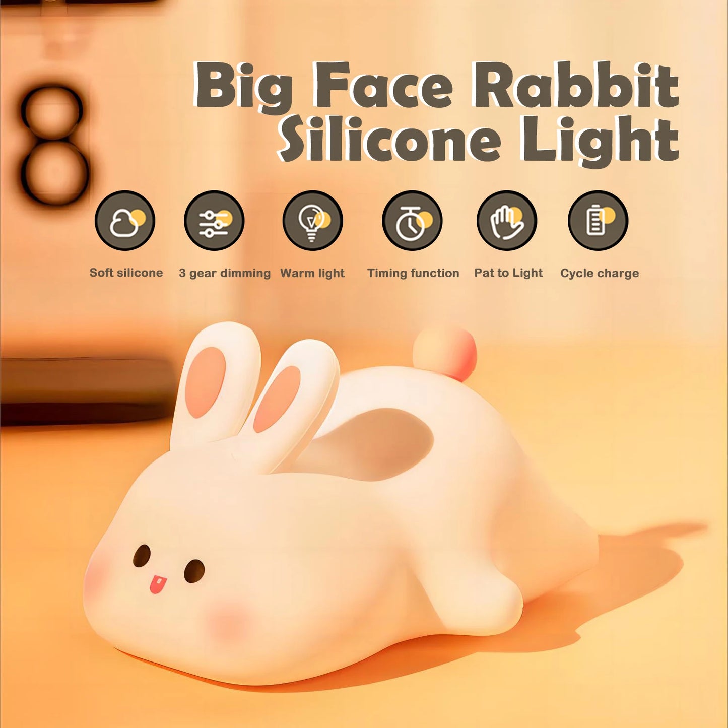 Fox & Rabbit Silicone Night Light – Rechargeable, Touch Sensor, Timer Bedside Lamp for Nursery & Kids’ Room
