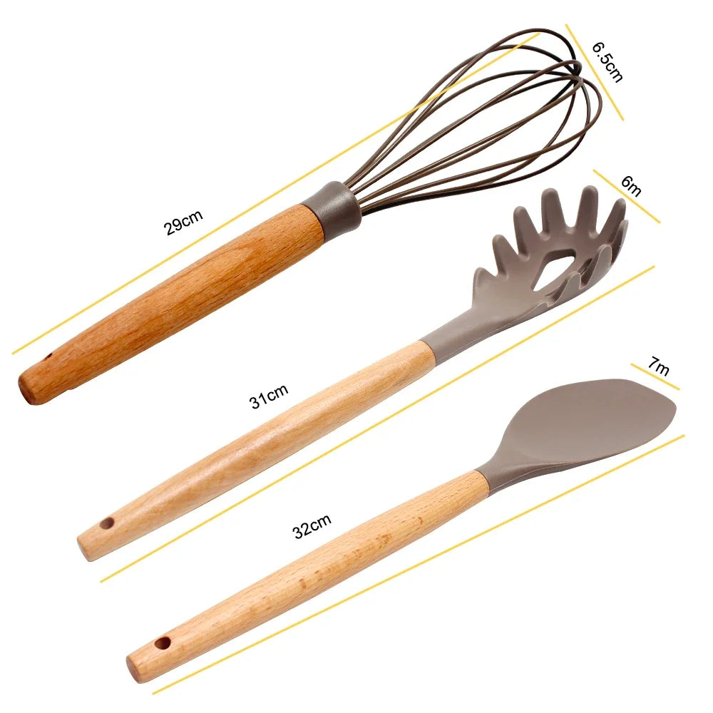 Silicone Kitchen Utensils Set, Non - stick Spatula Shovel, Wooden Handle Cooking Tools, Kitchen Accessories Tool, 9/11/12Pc