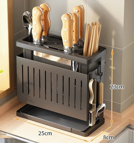 Kitchen Storage Rack Wall-Mounted Multifunctional Storage Knife Rack Detachable Stainless Steel With Multiple Brackets And Hooks