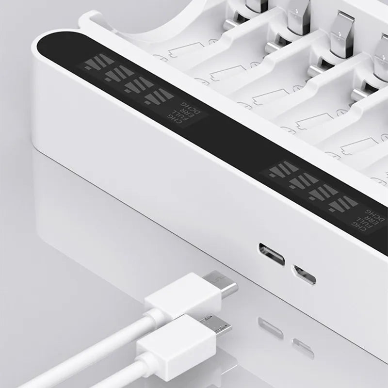 12-Slot AA/AAA Battery Charger – 1.2V Smart Fast Charge & Discharge LCD Recharger for Ni-MH Batteries