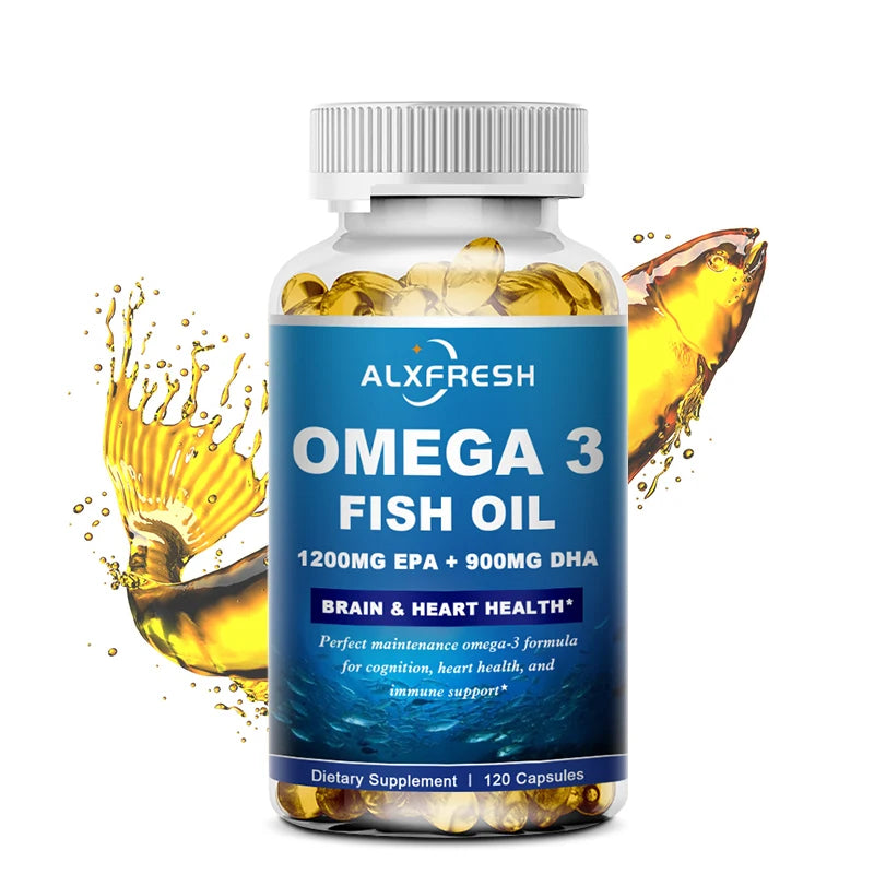 Omega-3 Fish Oil Softgels – 3600mg with High EPA 1300mg & DHA 900mg, Non-GMO, Gluten-Free