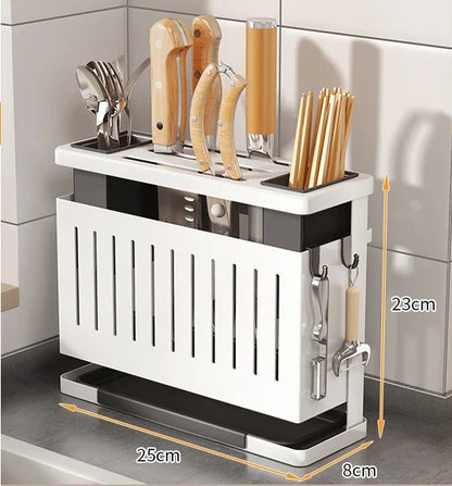 Kitchen Storage Rack Wall-Mounted Multifunctional Storage Knife Rack Detachable Stainless Steel With Multiple Brackets And Hooks