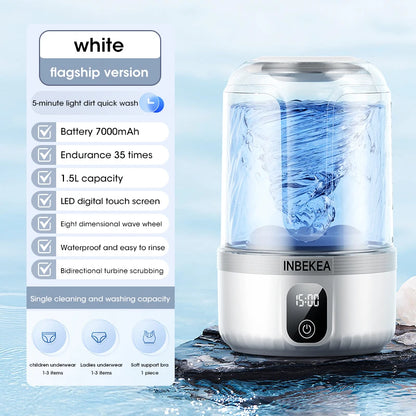 Wireless Underwear Washing Machine 1.5L – Portable Rechargeable Socks Cleaner with Blue Light